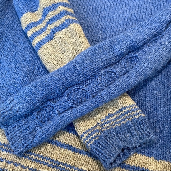 Vintage Handmade Blue and Grey Wool Cotton Blend Cable Knit Pullover sweater - Picture 3 of 6